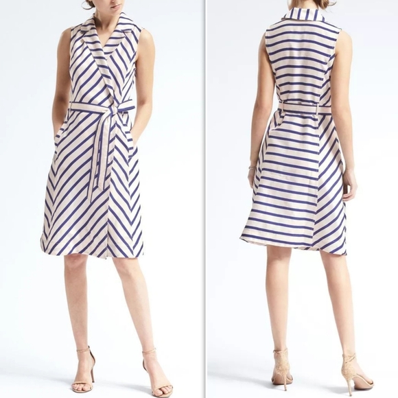 Banana Republic Stripe Trench Wrap Blue Stripes Dress - Picture 1 of 5